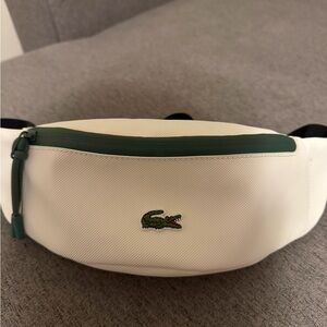 Lacoste White Belt Bag with Green Trim and Croc Patch